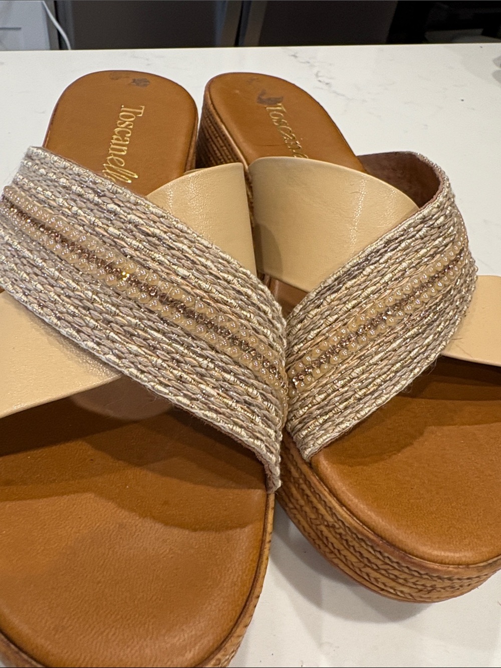 Toscanelli Neutral Braided Wedge Sandals